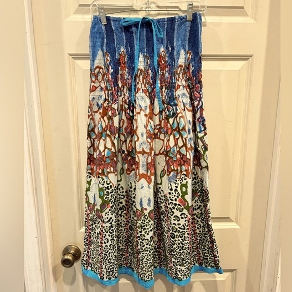 CYN by Cynthia Mehra Smocked Waist Midi Dress One Size‎ Blue Mixed Animal Print